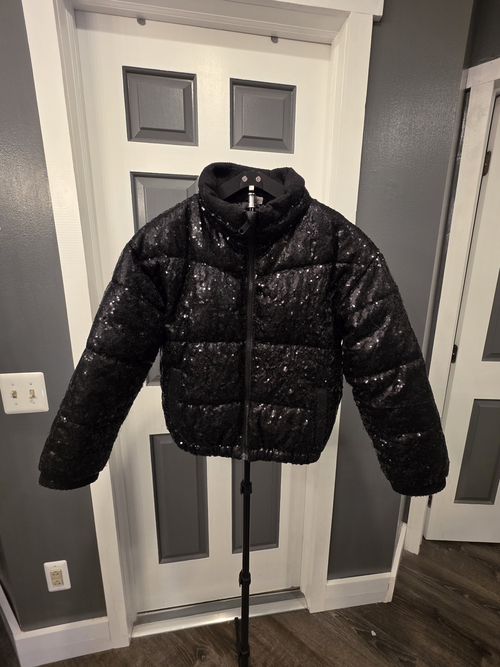 Source Unknown Black Sequin Puffer Jacket for Kids